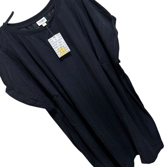 Lularoe Chelsea Women Plus Size 3XL Black Ribbed Short Sleeve T-Shirt Dress -NWT - Picture 3 of 10